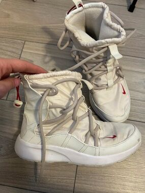 Nike Cream and Red Lace-Up High-Top Sneakers